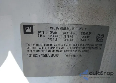 2016 Chevrolet Cruze Ls Auto из США, поврежденный, VIN 1G1BC5SM5G7300088